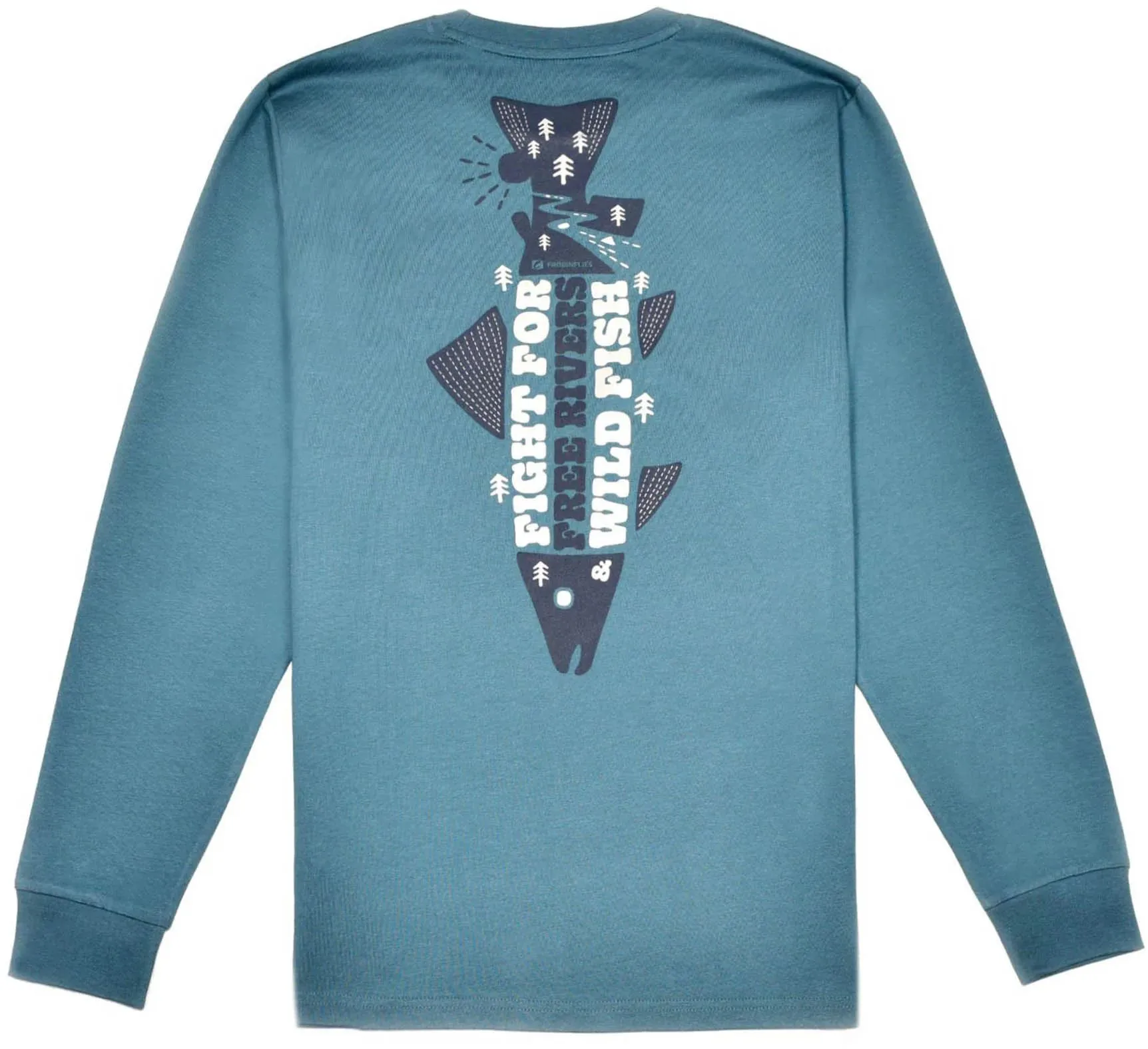 Frodin Flies Frödin Free Rivers & Wild Fish Ls Tee Earth Blue