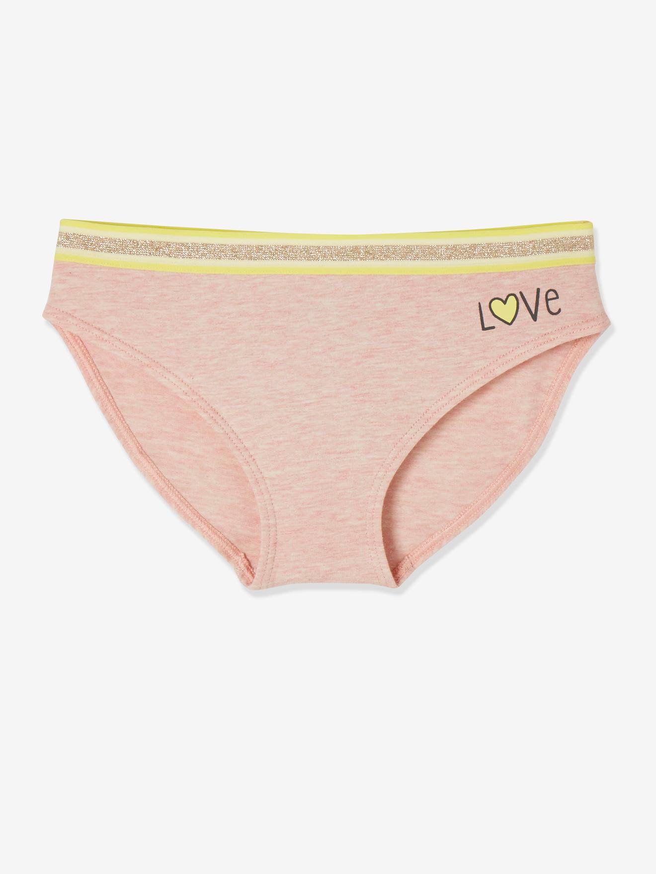 Pacote com 5 calcinhas listradas rosa claro para meninas.