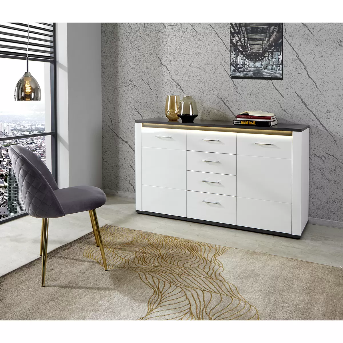 Kommode Alassio weiss,schwarz