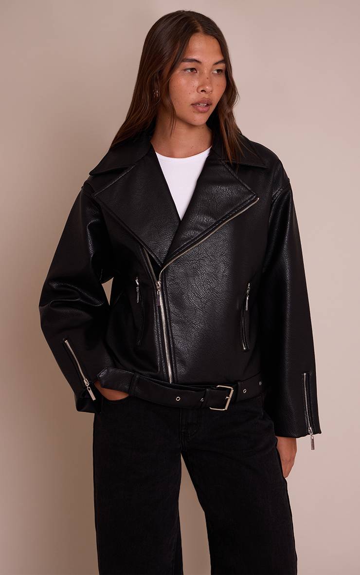Noir Veste Style Motard Oversize En Synthétiquecuir