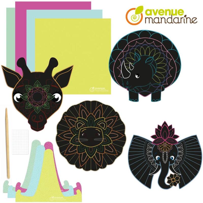 Boîte créative, Mandala animaux à gratter - Multicolore