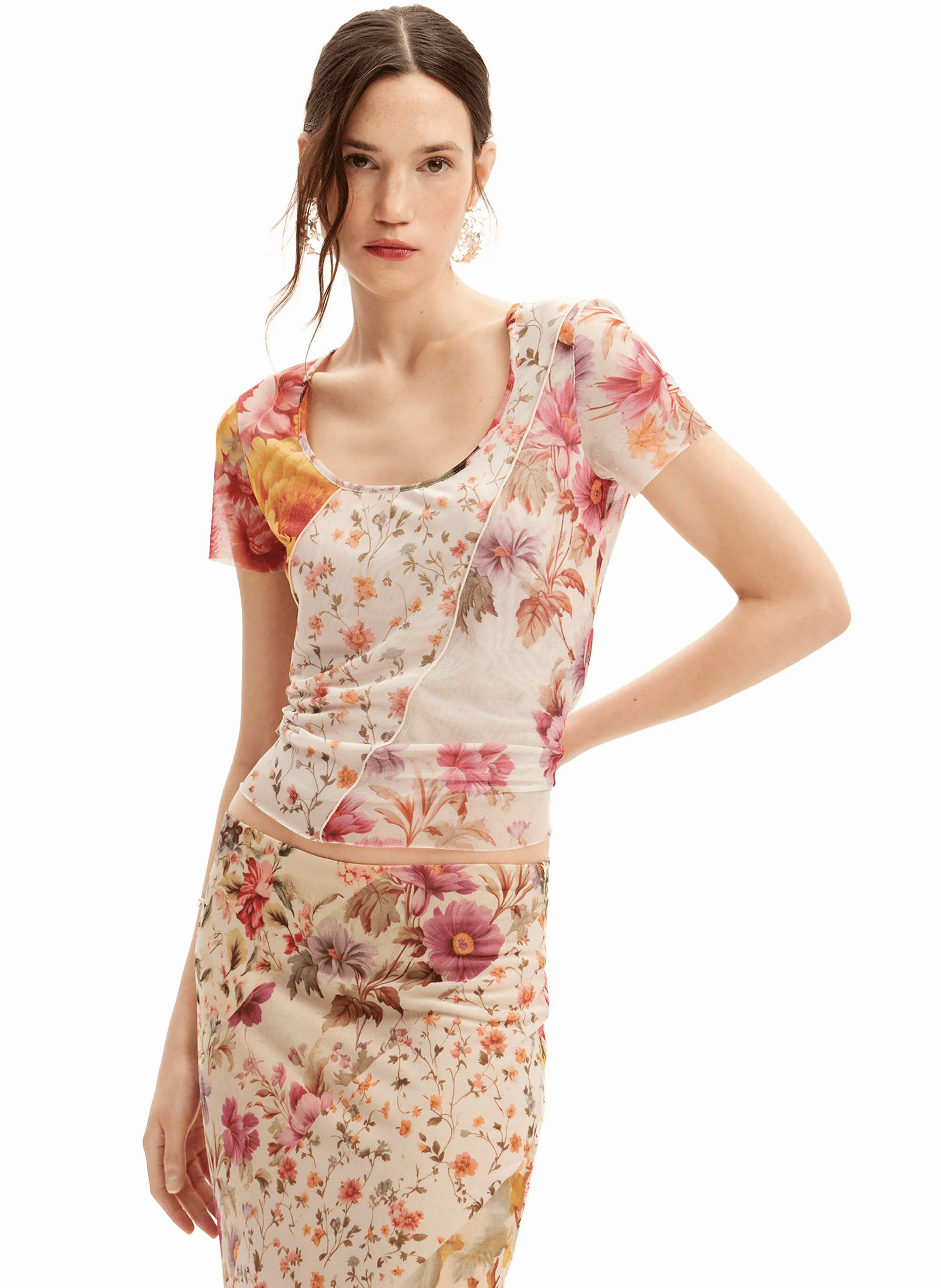 Top en tulle imprimé patchwork | Multicolore