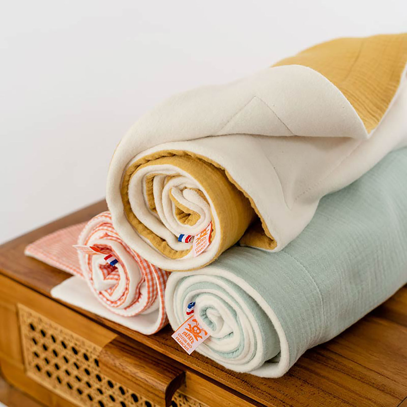 Papate Couverture en Coton Bio Rex blanc/vichy - 70x95 cm