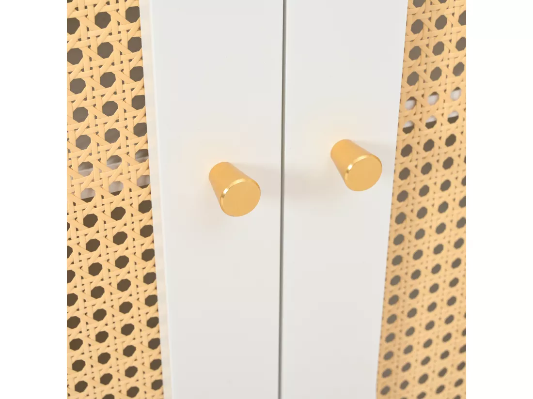 Buffet 3 portes en rotin avec étagères réglables - en MDF - Blanc