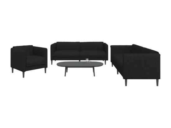 Ensemble de canapés 3 pièces noir tissu