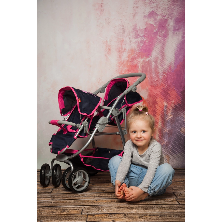 knorr toys® Zwillingspuppenwagen Milo - flying hearts blue pink blau