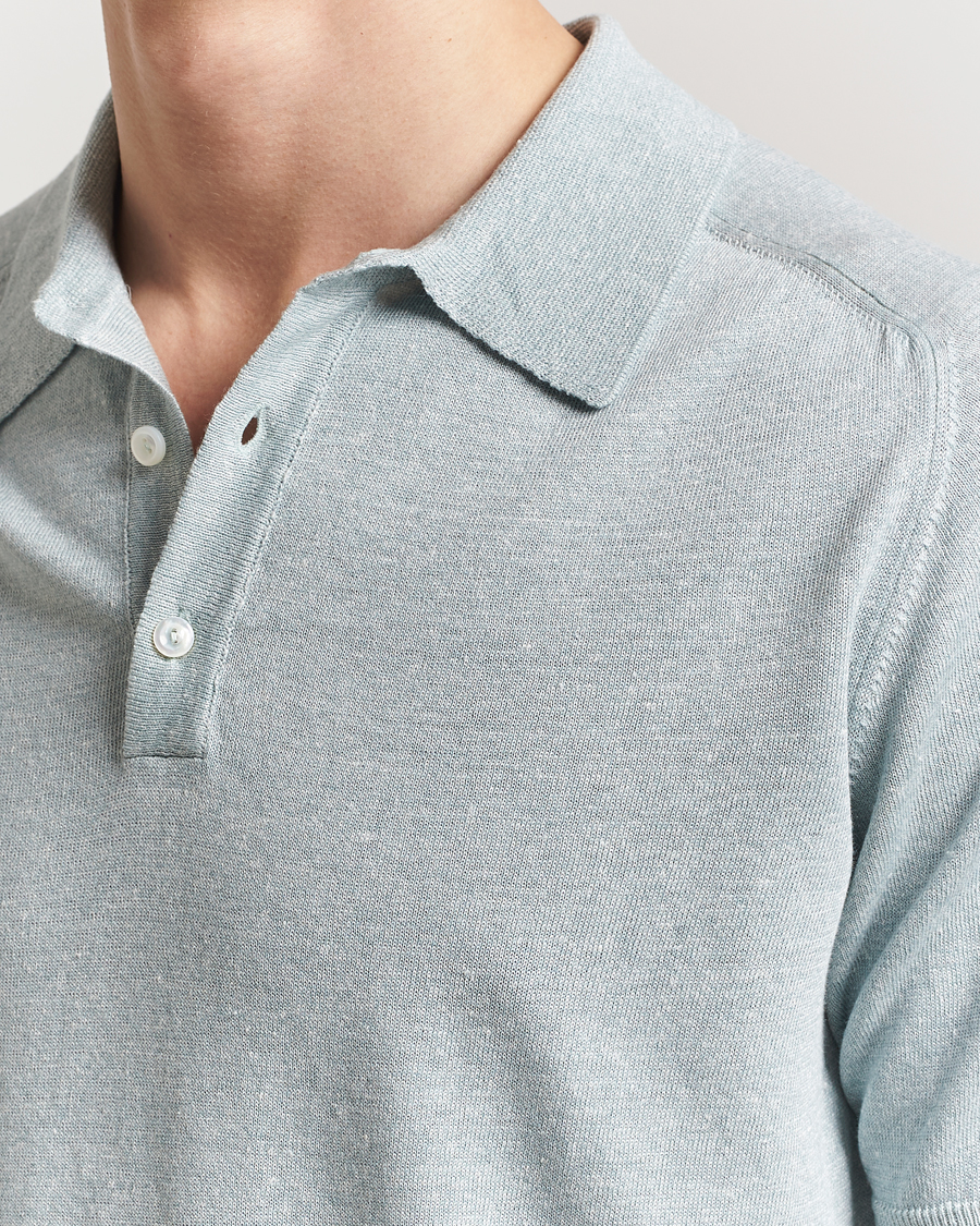 Eton Cotton/Linen Fine Knitted Polo Light Green