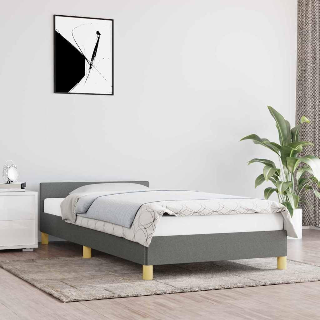 vidaXL Bettgestell mit Kopfteil, Bettrahmen mit Lattenrost, Bett Polsterbett mit Stützbeinen, Schlafzimmerbett Einzelbett, Dunkelgrau 100x200cm Stoff ZJ8711198