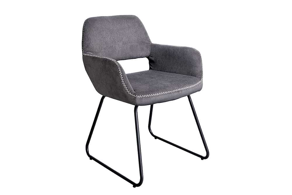 Design Stuhl MUSTANG grau Cord mit Armlehne schwarz Metall