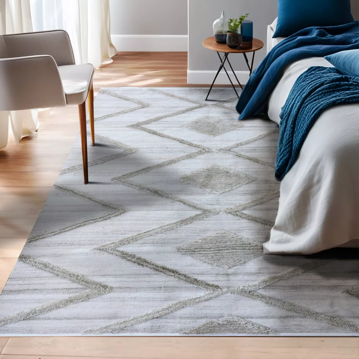 Tapis de salon rectangulaire matière recyclée tuftée (140 x 200 cm) Kaito Ivoire