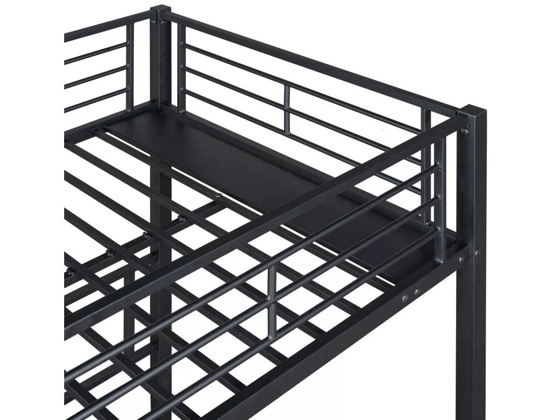 Lit superposé triple 3x90x200cm avec échelle et un plateau - cadre en métal - Noir