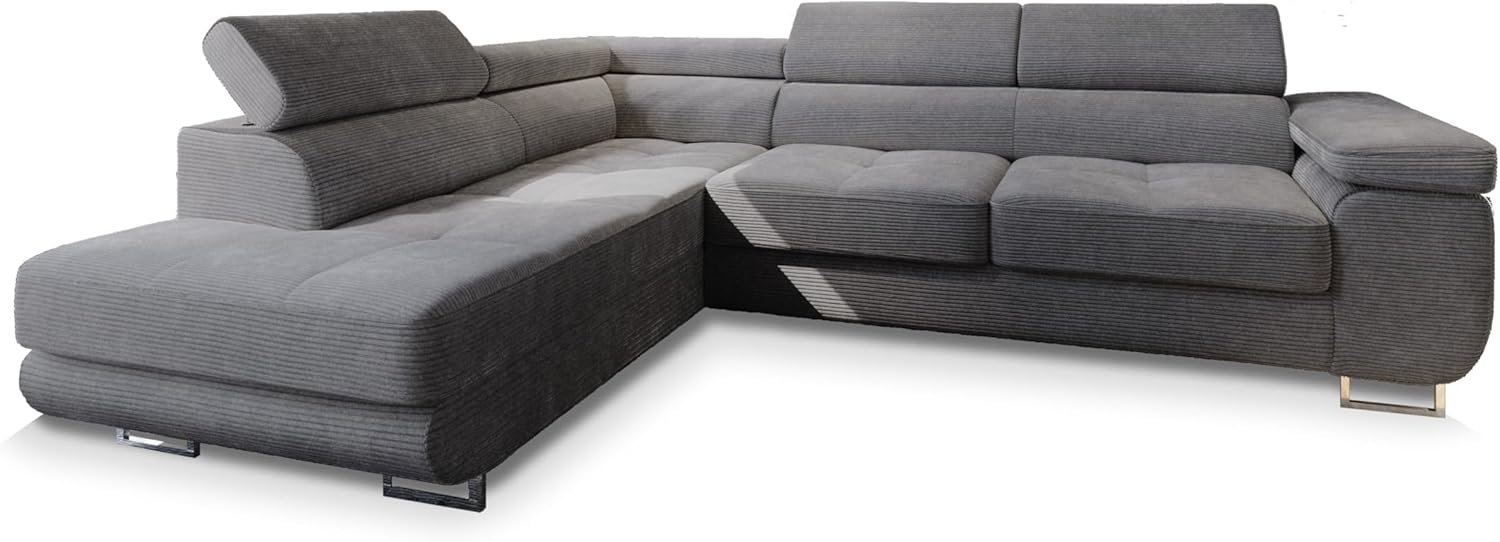 Masseno Ecksofa APIRO L-S mit Schlaffunktion L-Form, Sofa mit Bettkasten, Wohnzimmersofa, Couch, Soffa, Bettsofa, Couchgarnitur- Graphitfarben, POSO 34