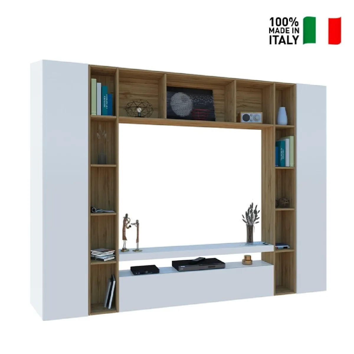 Ahd Amazing Home Design AHD Arkel WH Meuble TV moderne avec bibliothèque - Blanc