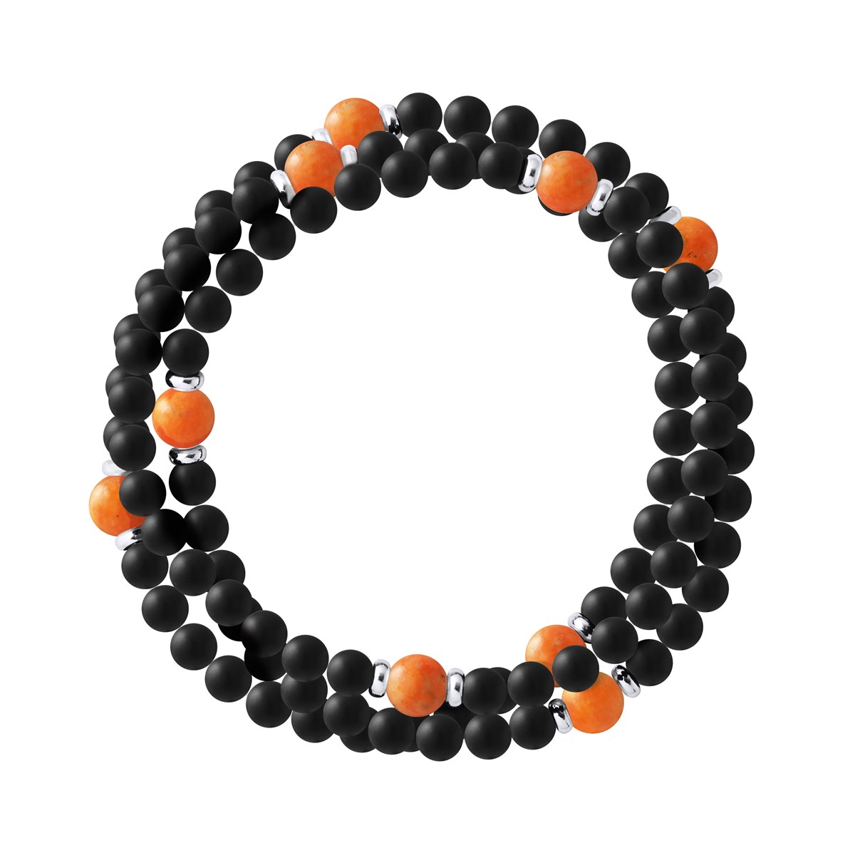 Bracelet Triple Rang SHAMAN, Jaspe Orange , Agate Noire Matte , Argent 925