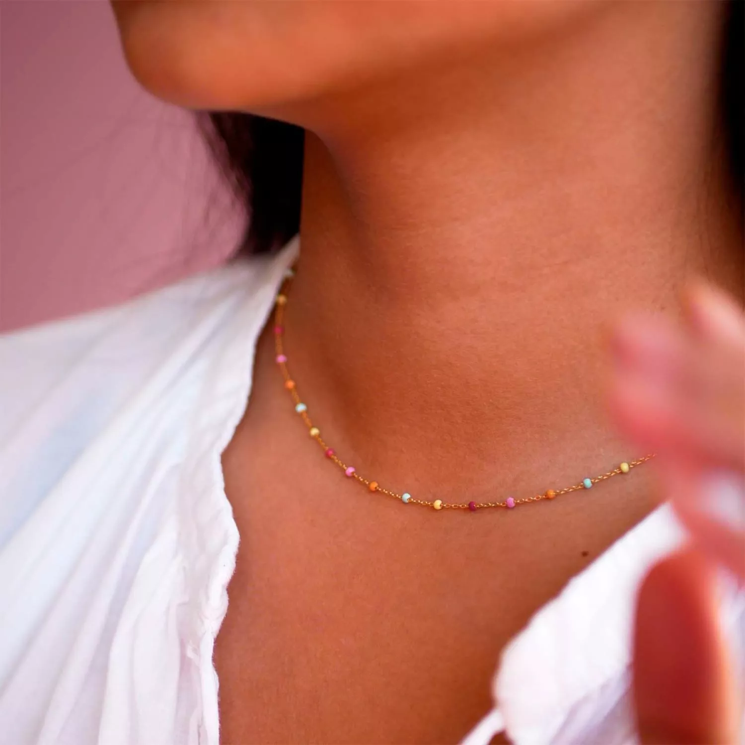 Enamel Lola Rainbow Halskæde 18 kt. Forgyldt Sølv N55G-Rainbow