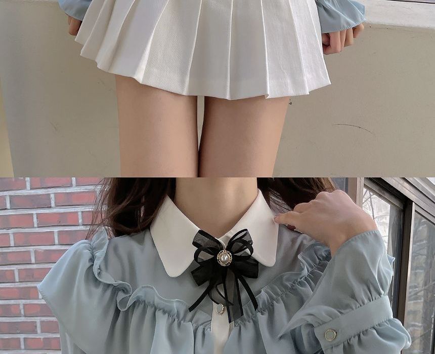 RONIN - Blouse met lange mouwen, kraag en tweekleurige ruches