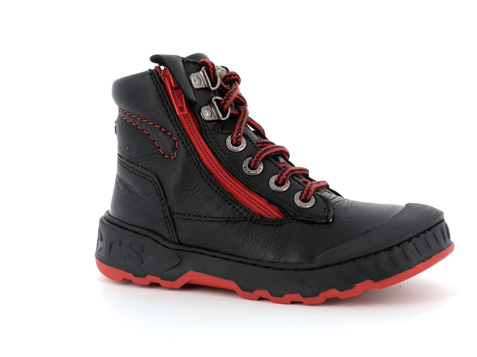 Kickers-KICK REBEL 878870 Cuir Noir Rouge