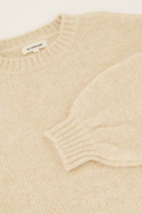 Beige oversized trui met ballon mouwen