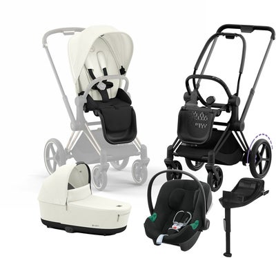 Cybex e-Priam Duovogn inkl. Aton B2 & Base, Off White/Matt Black