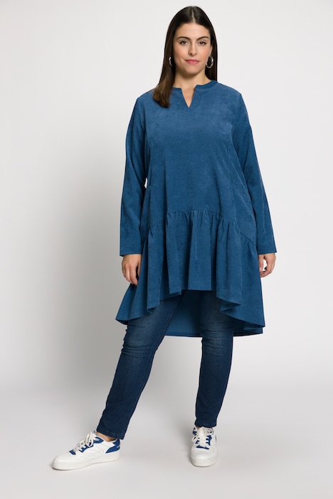 Cordkleid, A-Linie, Tunika-Ausschnitt, Langarm
