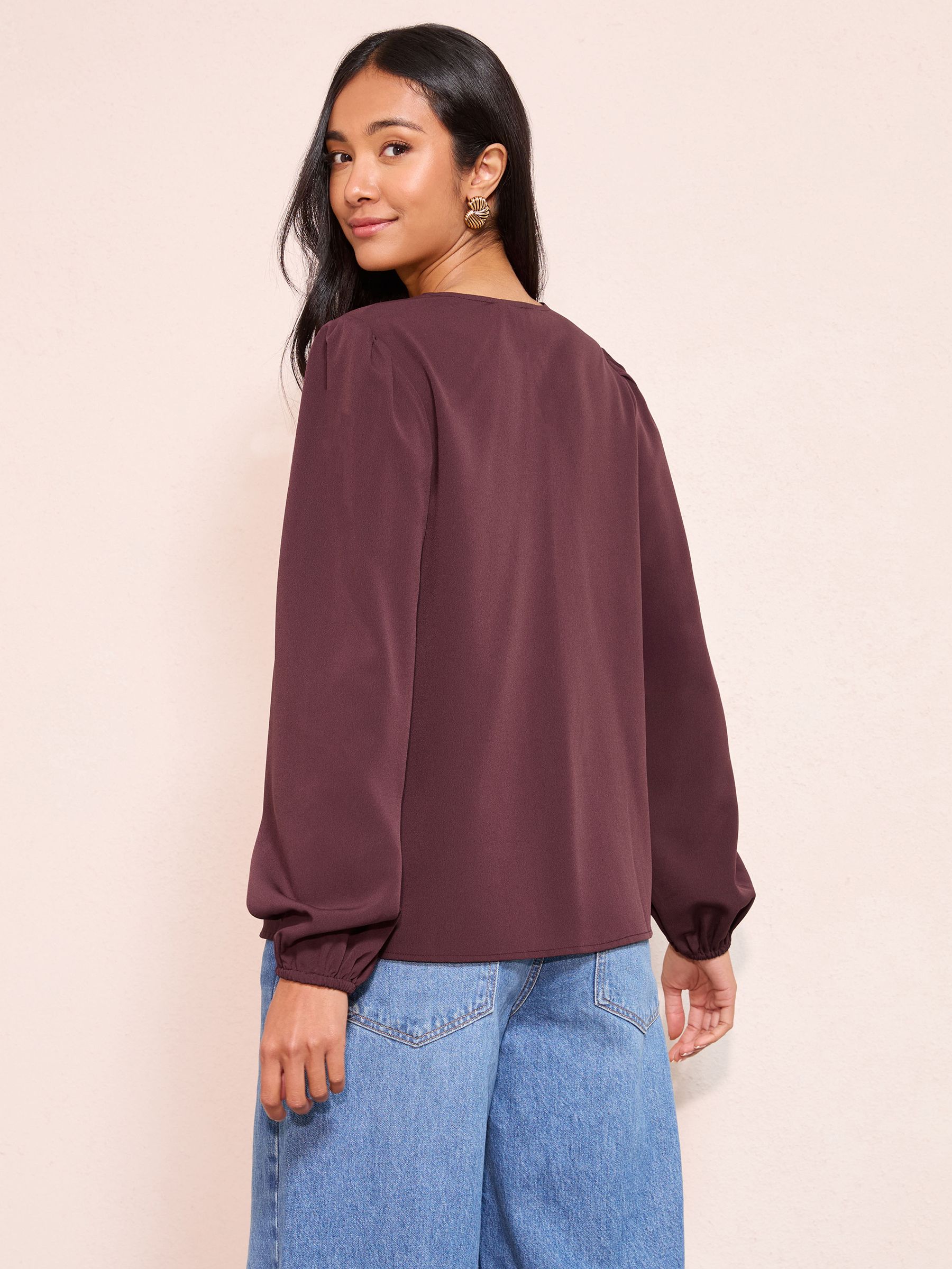 Bordeauxrood - Friends Like These Long Sleeve Pleat Front Detail Blouse