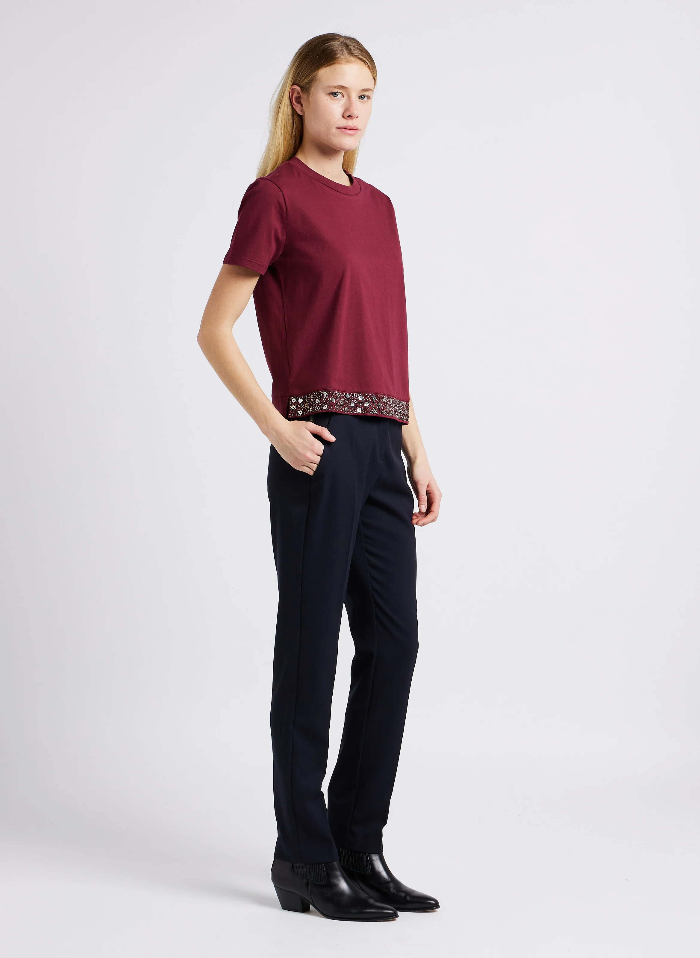 Pantalon à pinces carotte taille haute | Bleu