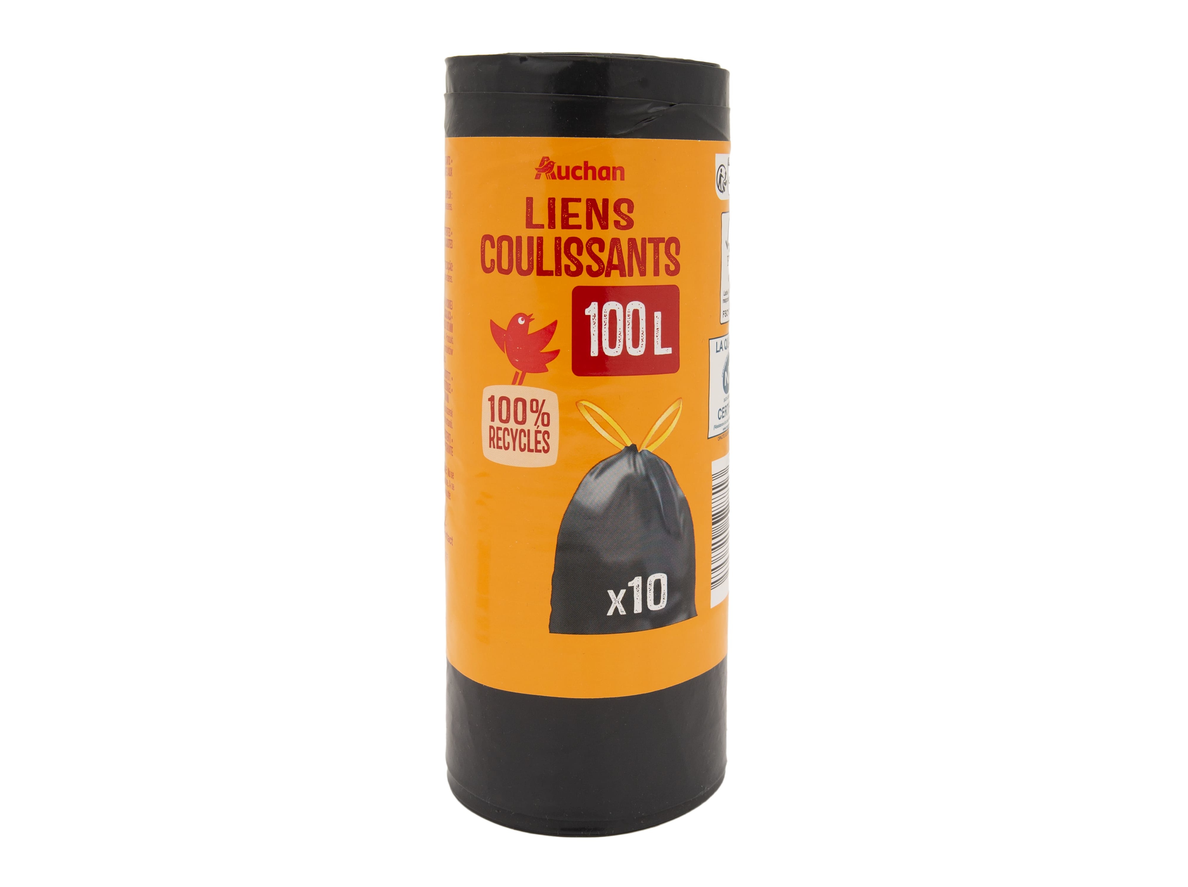 SACO DE LIXO AUCHAN FECHO FÁCIL 100L 100% RECICLADOS 10UN