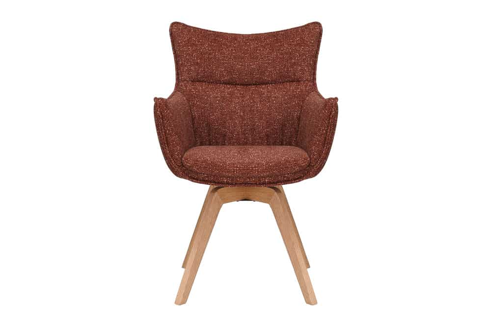 Drehbarer Design Stuhl VOGUE rost braun natur Strukturstoff Eichenholz 360° mit Armlehne
