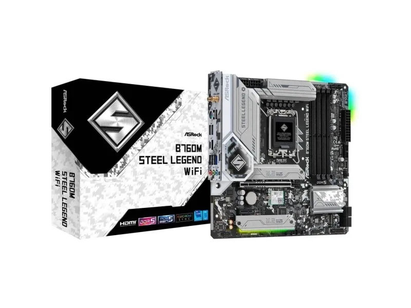 ASRock B760M Steel Legend WiFi - Bundkort - micro ATX - LGA1700 sokkel - B760 Chipset - USB-C 3.2 Gen2, USB 3.2 Gen 2, USB 3.2 Gen 1 - 2.5 Gigabit LAN, Wi-Fi 6E, Bluetooth - onboard grafik (CPU påkrævet) - HD Audio (8-kanaler)