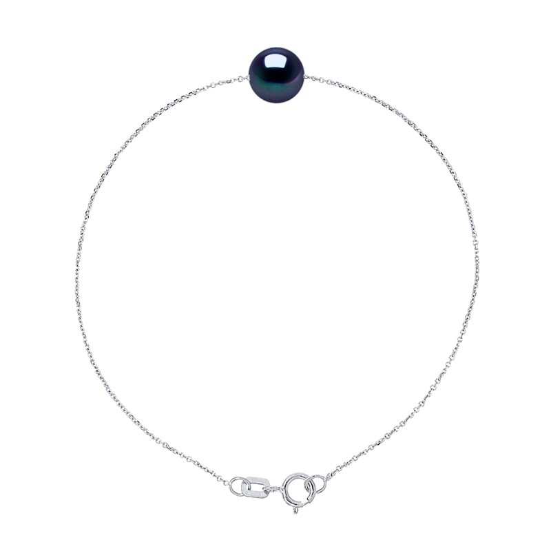 Bracelet Chaîne Perle d'Eau Douce Ronde 7-8 mm Noire Argent 925