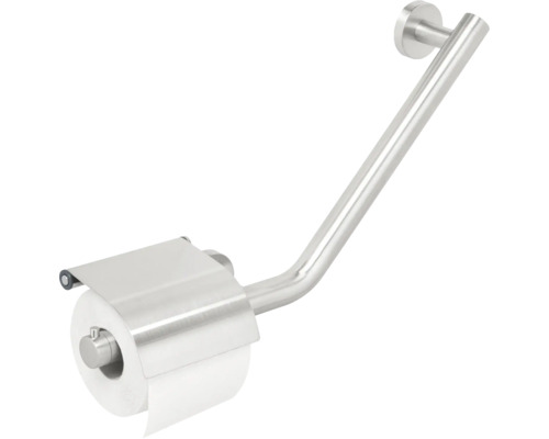 TIGER Boston Comfort & Safety handgreep met toiletrolhouder, links, geborsteld roestvrij staal