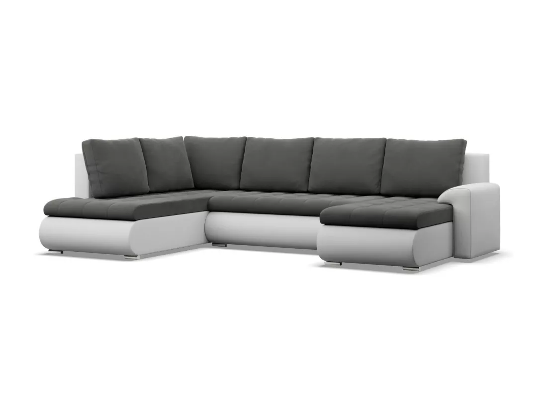 Canapé d'angle en U avec fonction sommeil, Ottoman, Gris foncé + Gris