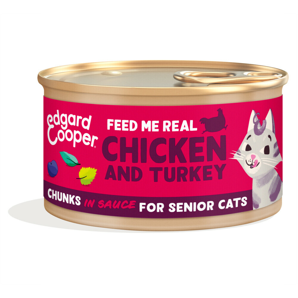 18x Edgard & Cooper Kattenvoer Senior Chunks Kip - Kalkoen85 gr