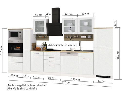 Held Furniture keukenblok met apparatuur Milan 370 cm grijs hoogglans gedemonteerd 590.1.6211