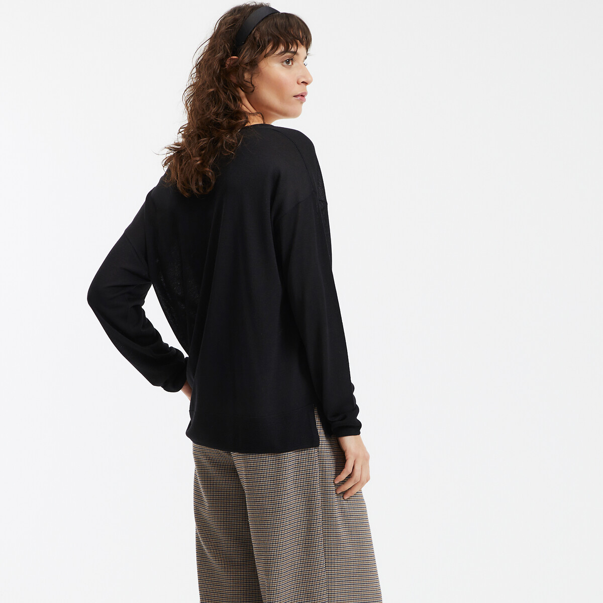 COLEÇÕES LA REDOUTE<br>Suéter com decote em V em malha fina