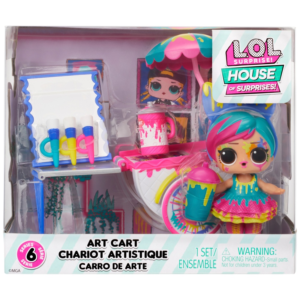 LOL Surprise! Möbel-Kunstwagen-Spielset mit Splatters-Puppe und 8 Überraschungen