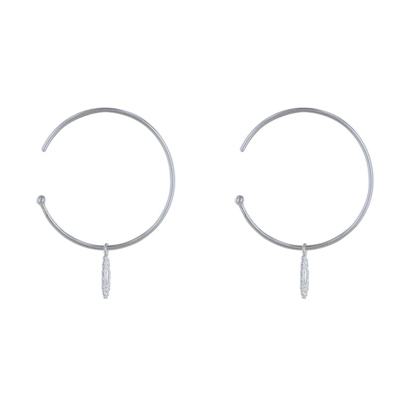 Boucles d'Oreilles Argent Rhodié Demi Créoles et Soleil