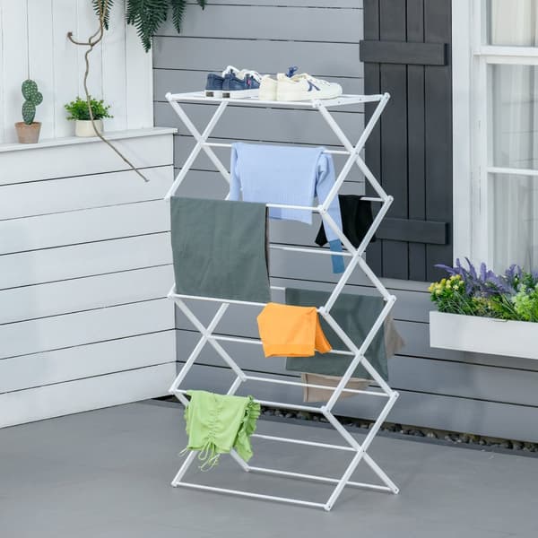 Sammenleggbar Klær Airer 8 Levels Tårntørker Metall Plast Hvit 74X35X144Cm