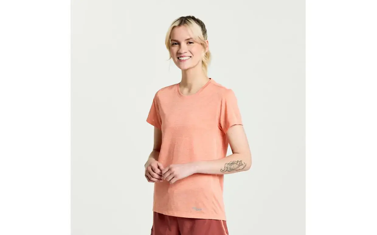 Saucony Stopwatch Hardloopshirt Korte Mouwen Roze/Oranje Dames
