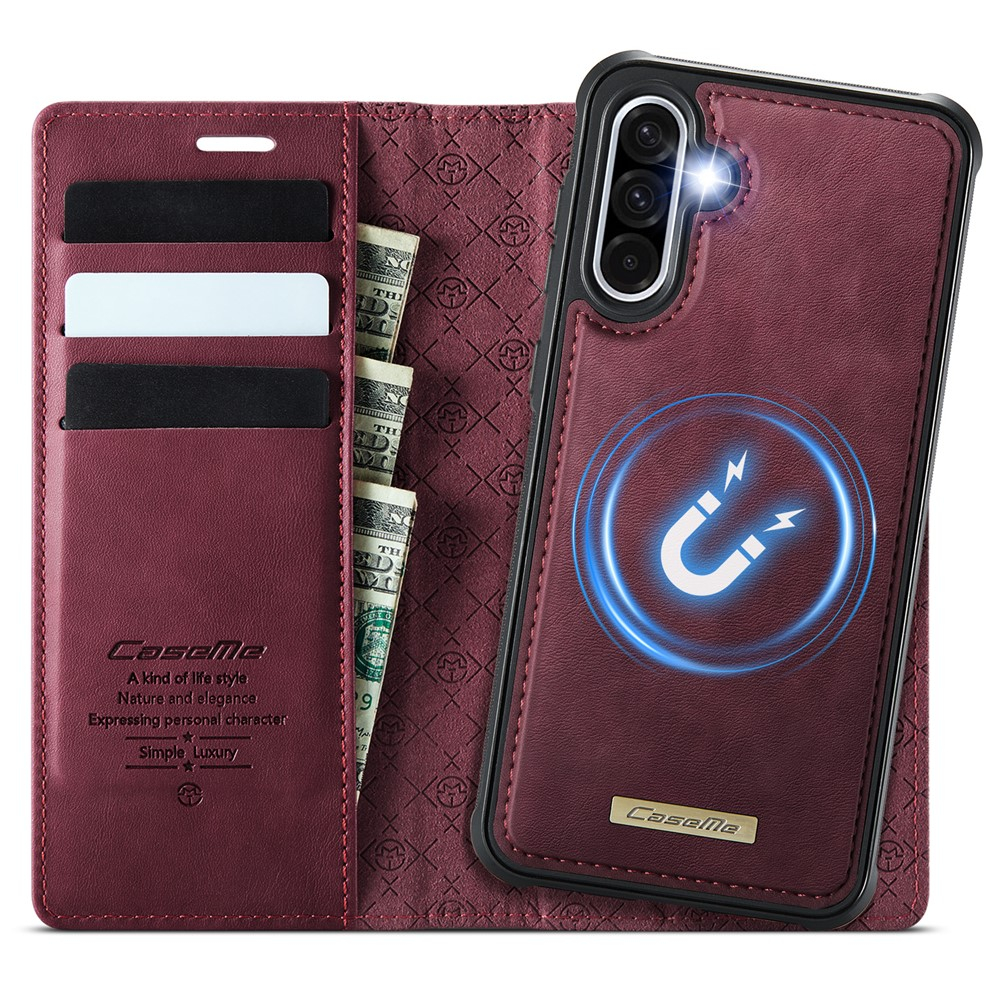 Samsung Galaxy A56 2in1 Leder Tasche   Magnet Hardcase Karten Etui MagSafe-Modul (RFID Schutz) - Rot