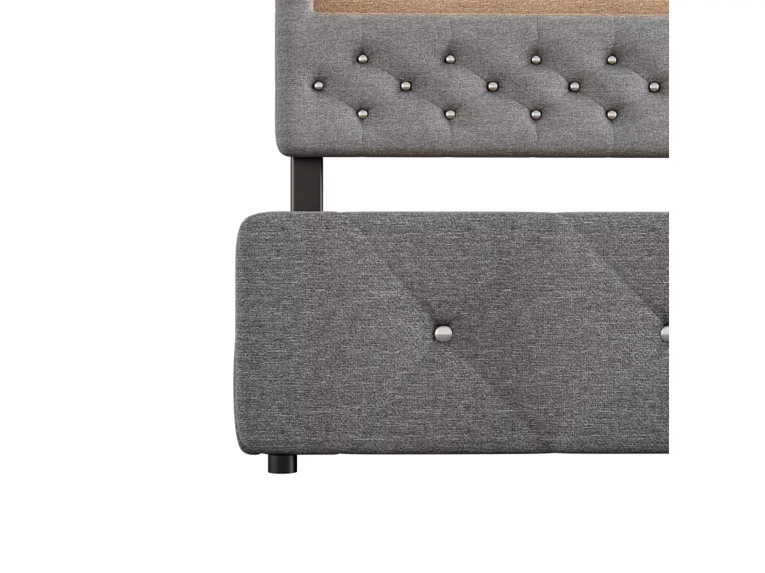 Lit adulte rembourré 140x200cm avec LED - avec un lit gigogne et 2 tiroirs - Tissu en Lin - Gris