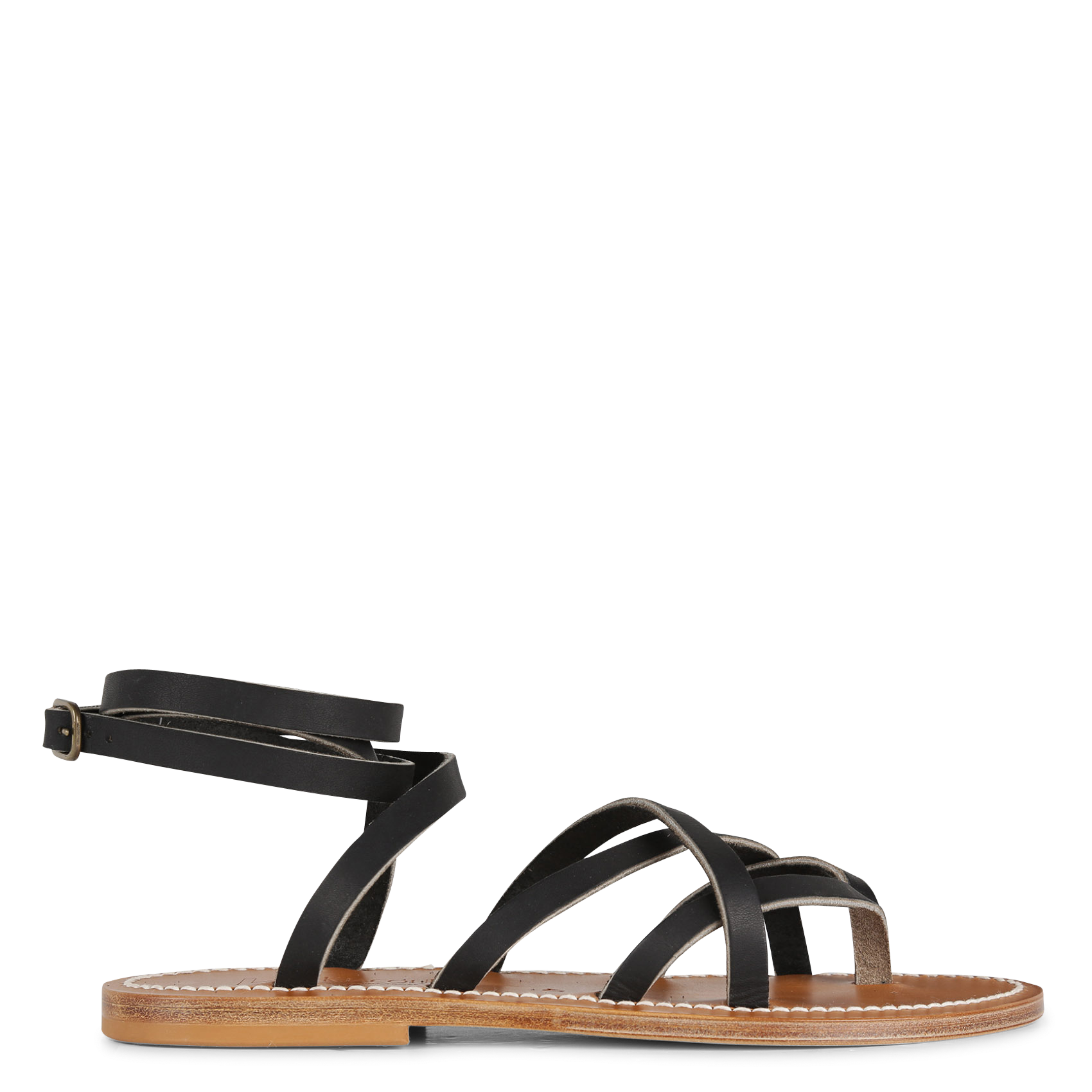 ZENOBIE - Sandales plates en cuir | Noir