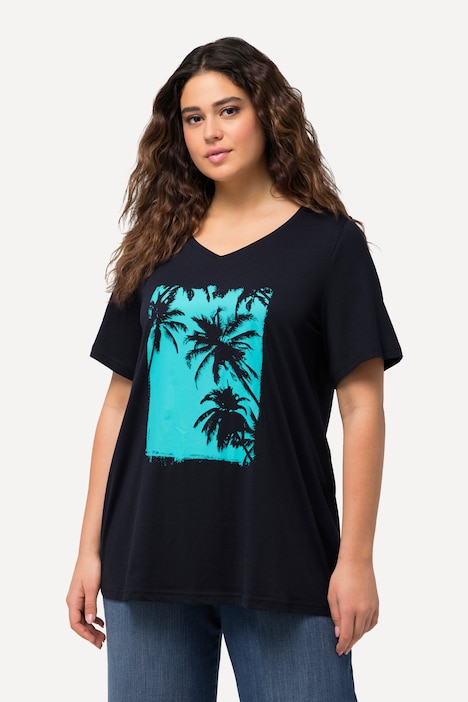 T-Shirt, Palme, A-Linie, V-Ausschnitt, Halbarm
