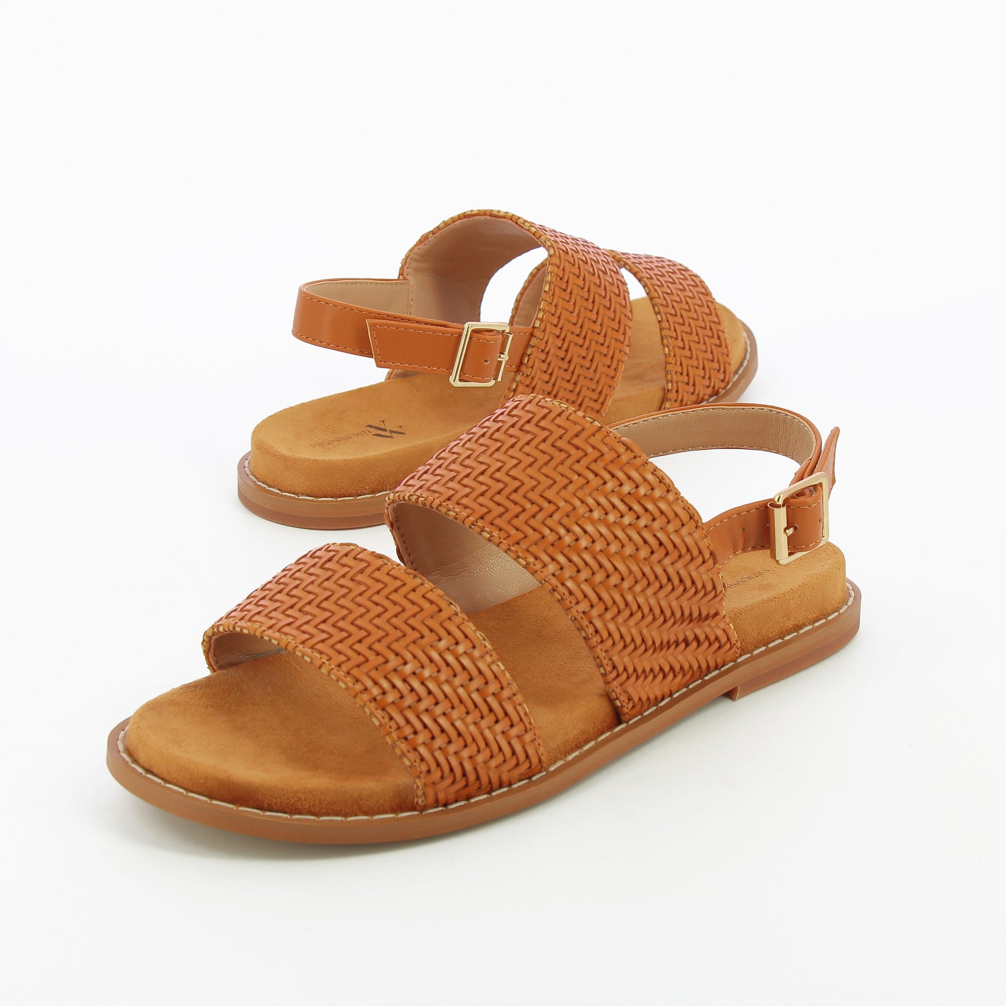 Sandales plates-Sandales plates Cassandre tressées camel