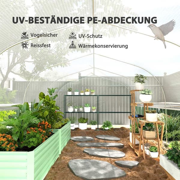 Drivhus 6 x 3 x 2 m filmdrivhus med 8 vinduer og dører, opprullbare sidevegger, UV-bestandig filmtunnel, tomathus med galvanisert stålramme, hvit
