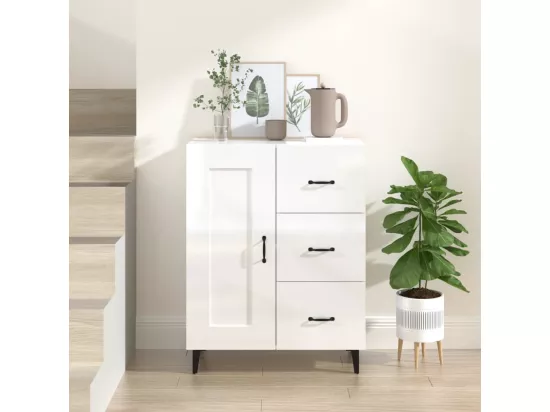 Buffet Blanc brillant 69,5x34x90 cm Bois d'ingénierie