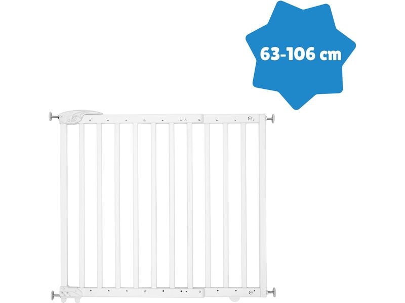 Badabulle Türschutzgitter Deco Pop Holz Weiss 63 cm - 106 c Sicherheitsgitter mit ergonomischem Griff