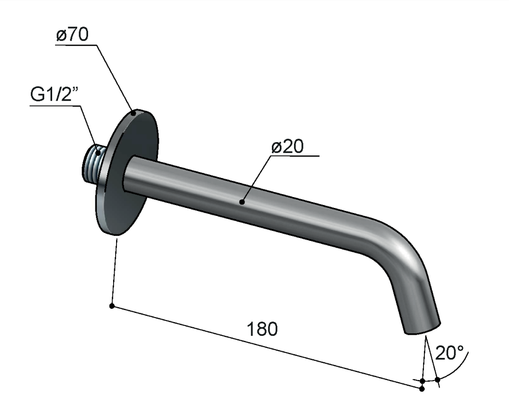 Hotbath Archie uitloop 18cm RVS