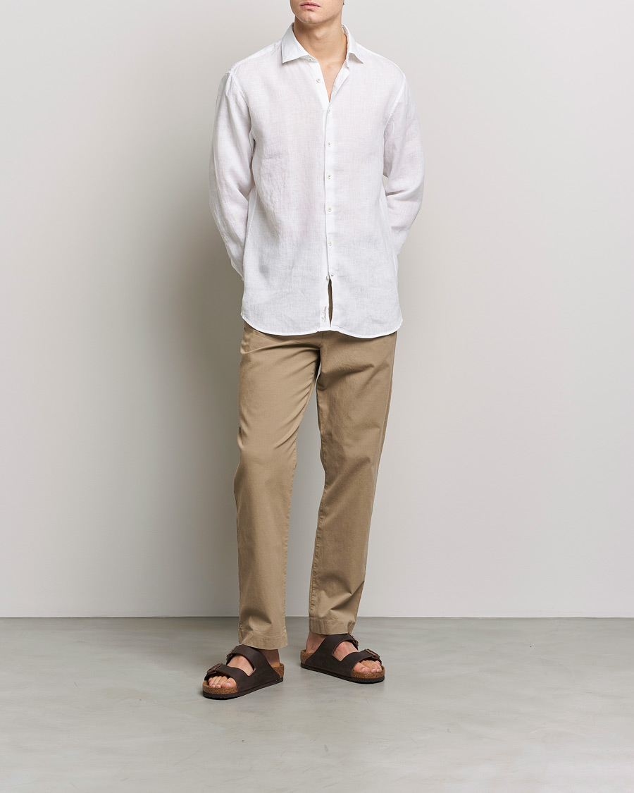 Stenströms Fitted Body Cut Away Linen Shirt White