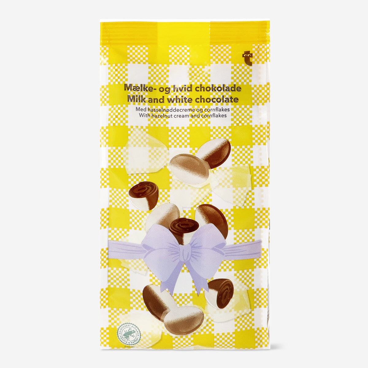 Hvide chokoladeæg med hasselnøddecreme og cornflakes